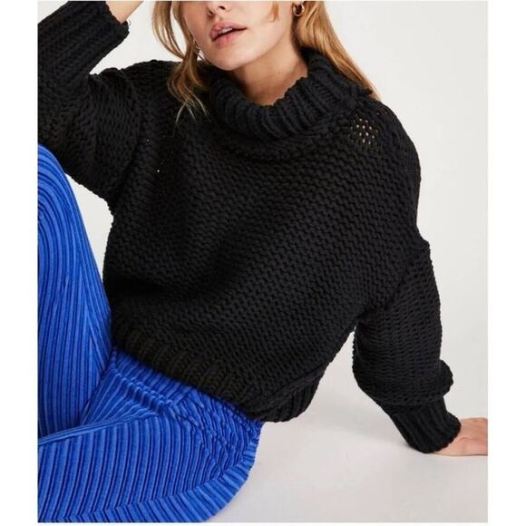 FREE PEOPLE My Only Sunshine NWT Chunky Oversized Knit Sweater in Black Sz. XS - Picture 1 of 16
